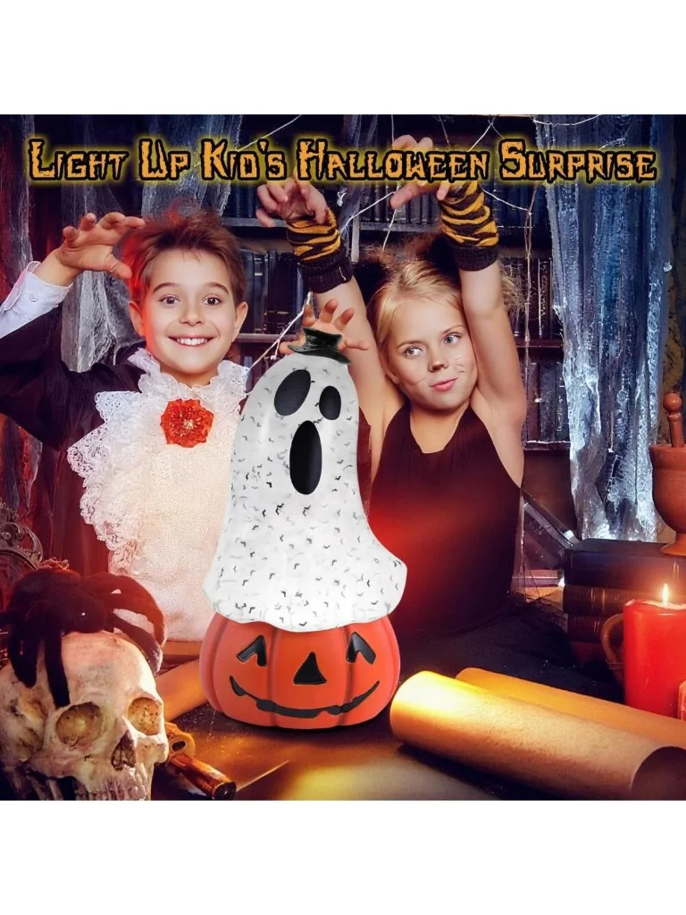 Spooky Halloween Snow Globe Lantern with Ghost & Pumpkin | Musical Glitter Decor